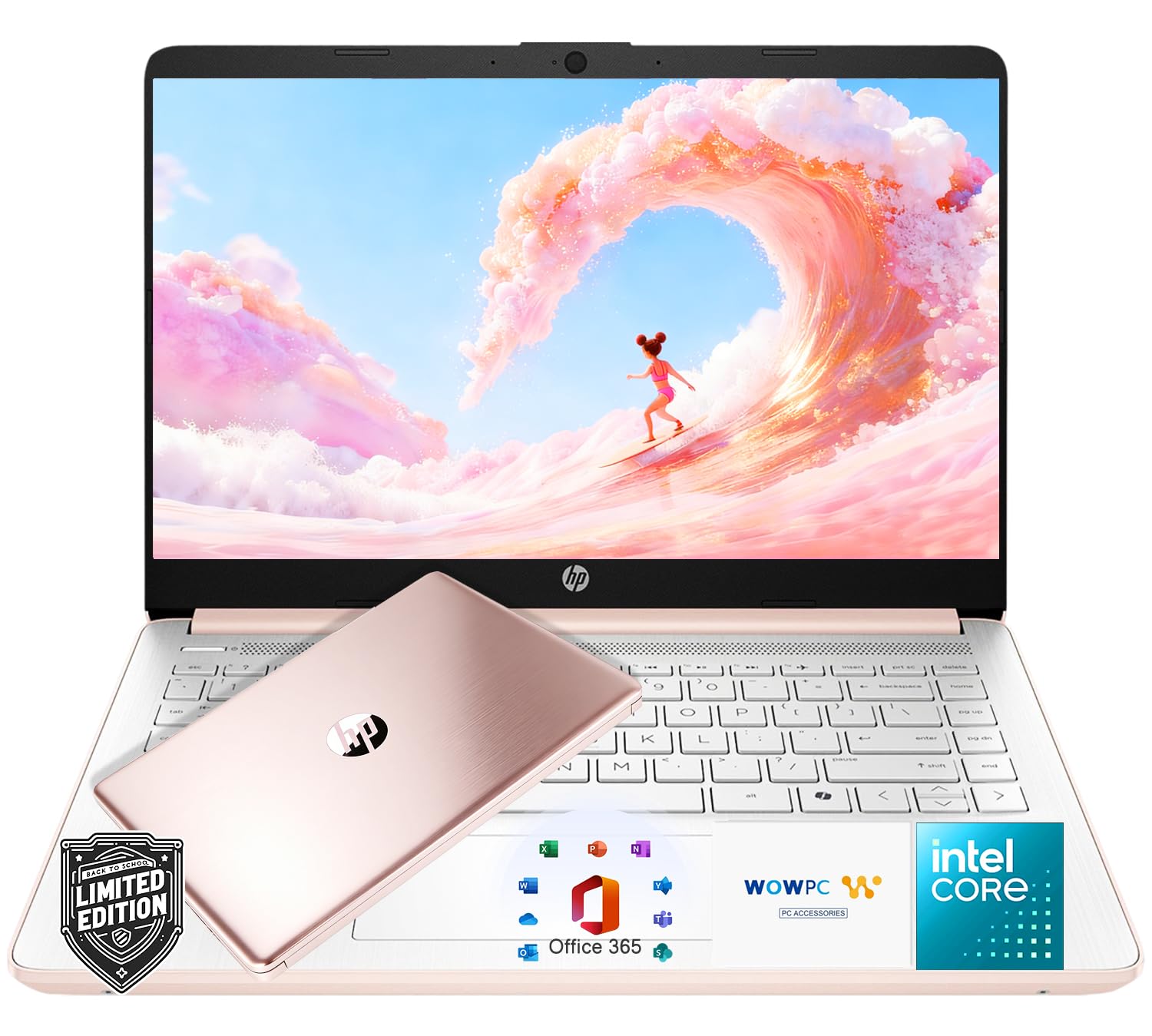 HP 14″Rose Gold Lightweight Laptop, with Office 365 & Copilot AI, Intel Processor, 16GB RAM Memory, 128GB SSD + 1TB Cloud Storage