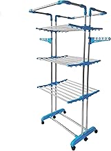 Rainbow Drywell Heavy Duty 2 Pole Jumbo Stainless Steel Foldable Cloth Drying Stand, Rust-Free Clothes Dryer/Cloth Stand/Laundry Racks/Clothes Hanger for Indoor/Outdoor/Balcony+2 Dozen Clips Free