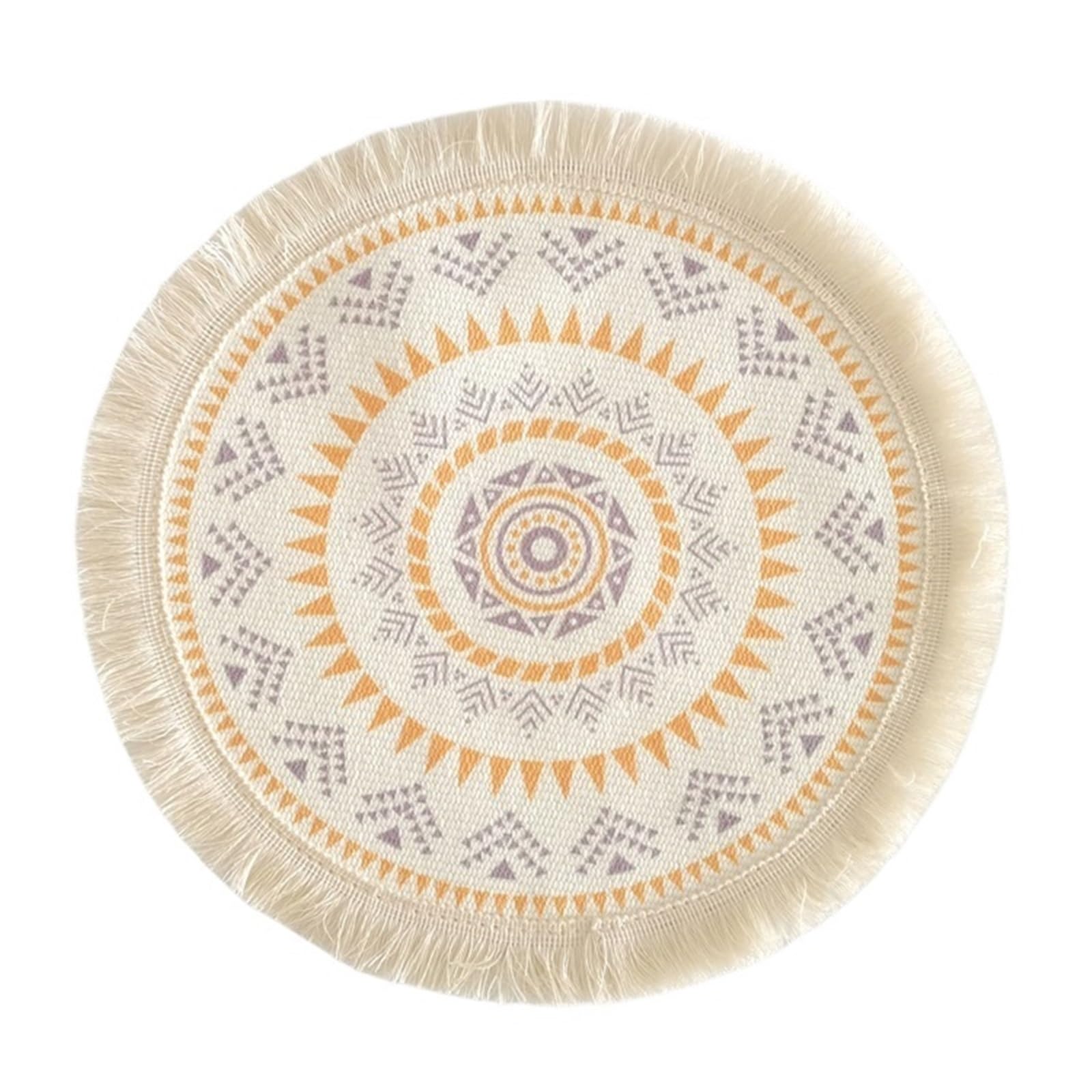2pcs Bohemian Style Circular Placemat - Cotton Thread Woven with Tassels for Decor(Color 7,33cm)