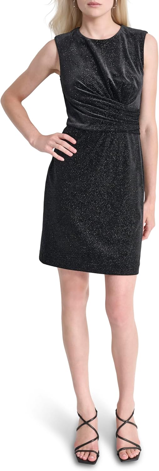 DKNY Women's Sleeveless Jewel Neck Ruched Bodice Mini Dress - Image 2