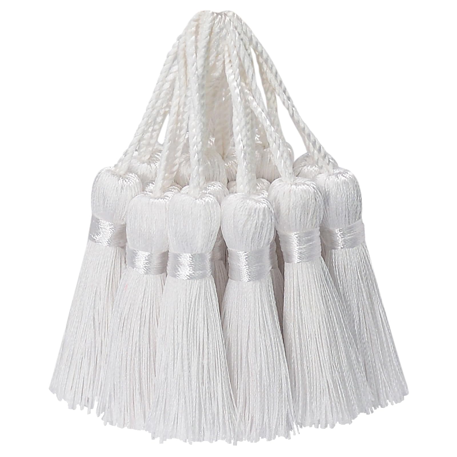 30pcs 10.9cm Silky Tassels DIY Craft Bookmark Pendant-White
