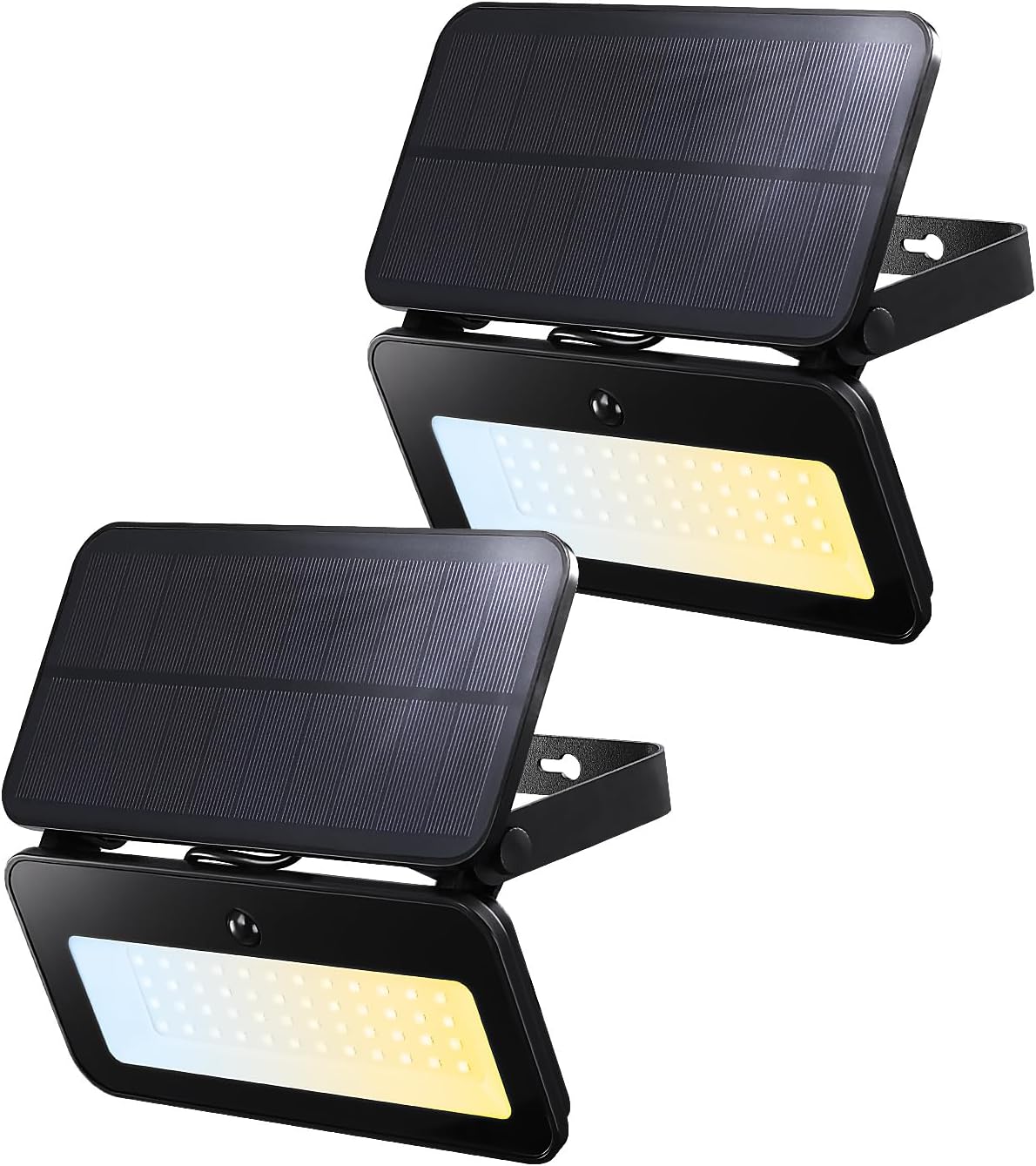 TORCHSTAR 3CCT LED Solar Power Motion Sensor Flood Light, 8W Motion Detector Flood Lighting Outdoor, L/M/H 3 Level Brightness, 3000K/4000K/6500K Selectable, 1200lm, IP65 Waterproof, Black, Pack of 2