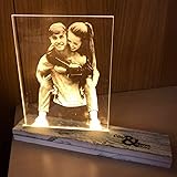 Lámpara Personalizada con tu Foto | Foto Diagonal | Luz LED Incluida + Interruptor Táctil | Soporte de Madera Grabado | Ideal para Regalar a tus Amigos, Pareja y Familiares Foto Diagonal (v2)