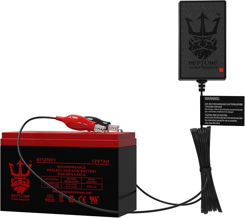 Bateria recarregável SLA AGM Neptune Power Products NT1270 12 V 7 Ah com carregador – Kit com 2 itens