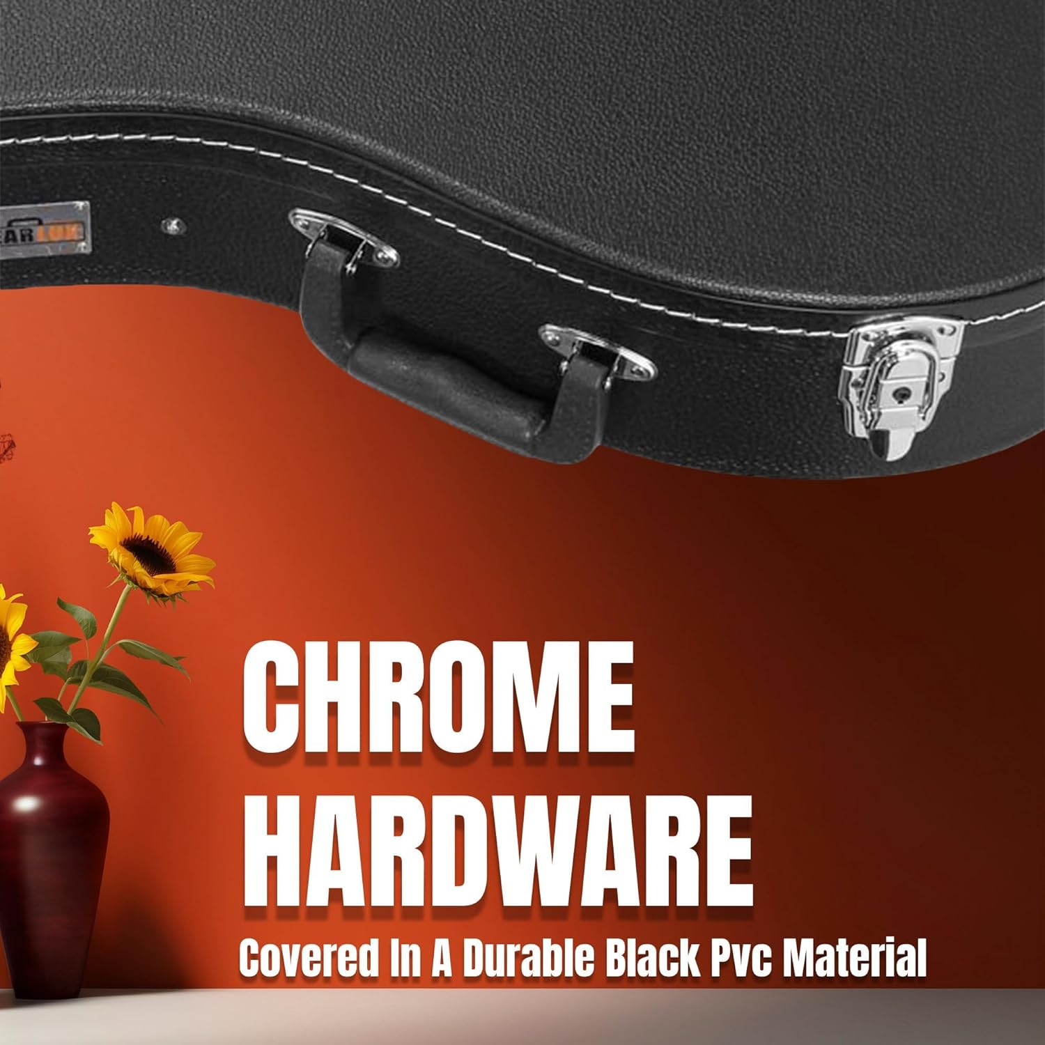 Gearlux A-Style Mandolin Hard Case with Exterior Lock and Key, Interior Accessory Compartment, and Plush Foam Interior Padding - Black