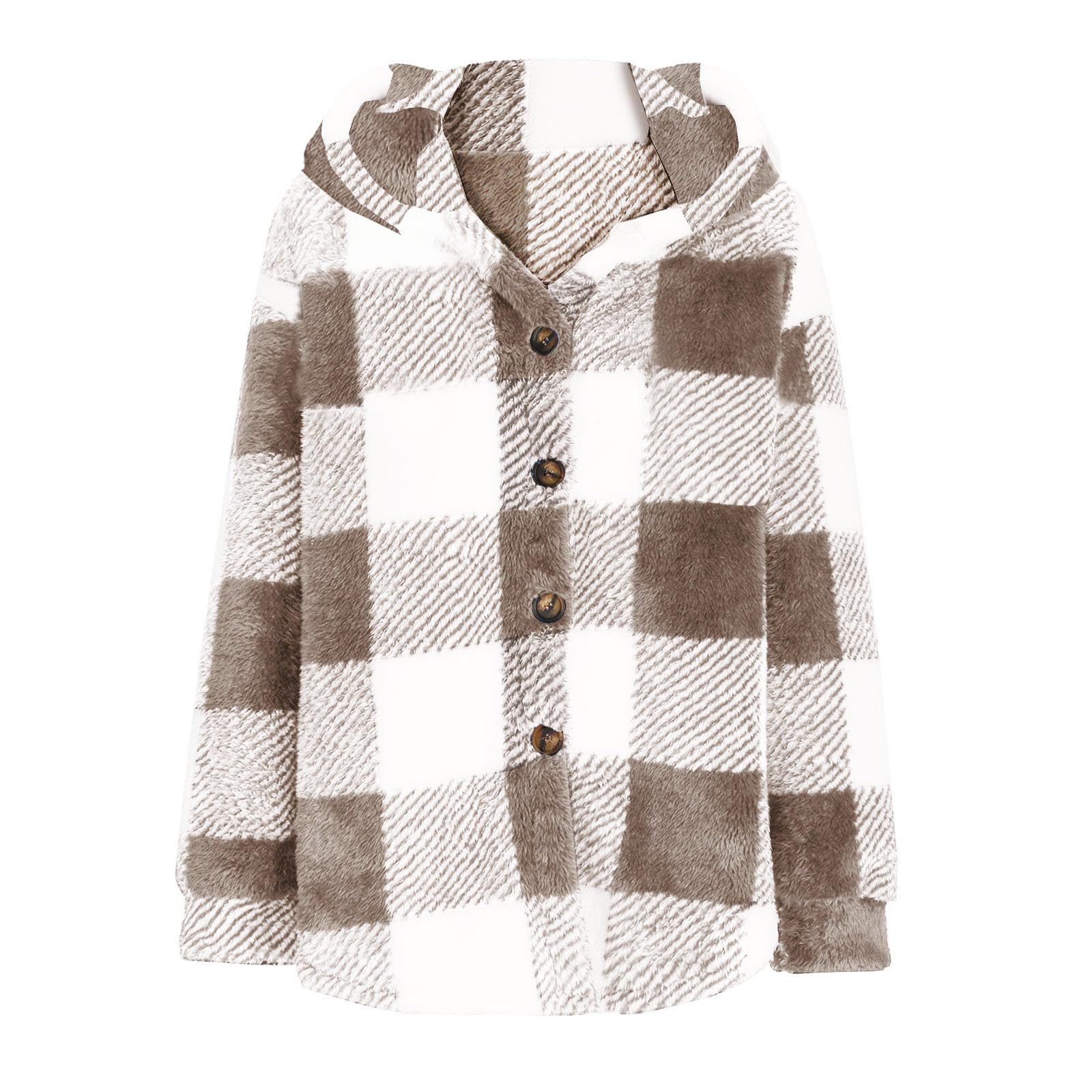 Ceboyel Women Flannel Jackets 2023 Fleece Plaid Hoodies Jacket Hooded Long Sleeve Shirt Trendy Fall Winter Ladies Clothes