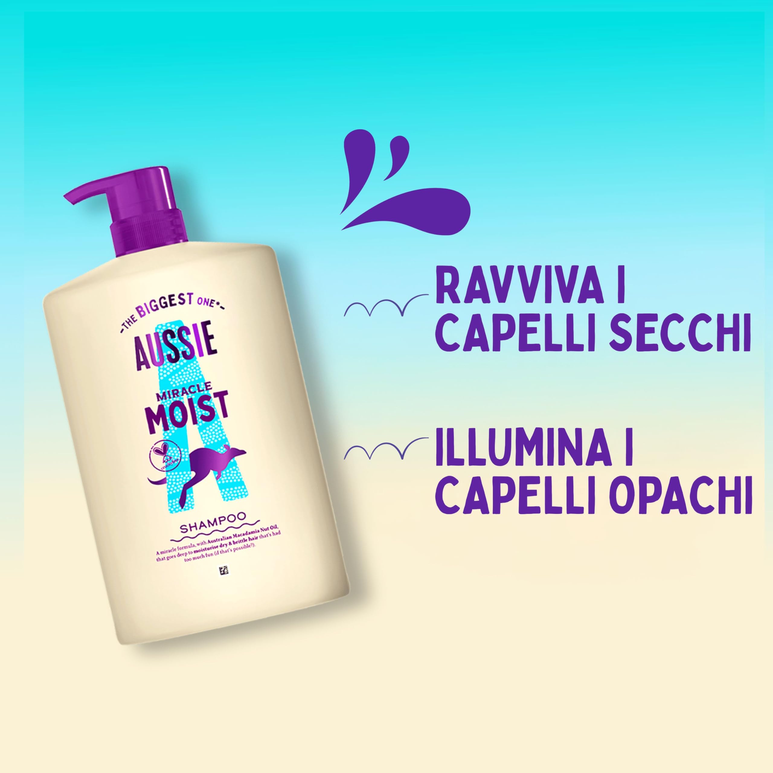 Aussie Miracle Moist Shampoo Idratante 1000ml, Formula Idratante per Rivitalizzare e Riparare Capelli Fragili e Secchi, Con Olio di Noci di Macadamia Australiane, Cruelty-Free