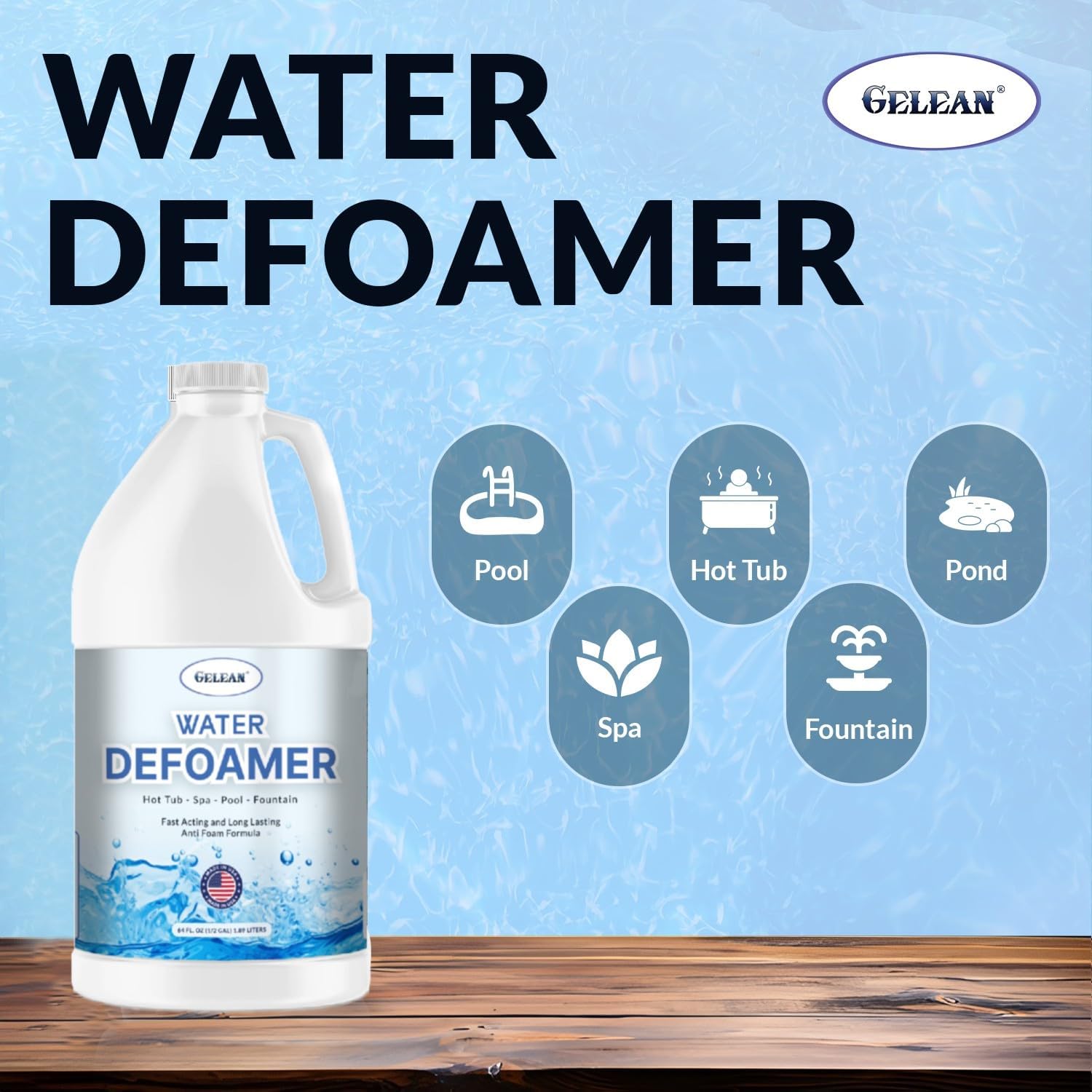 Hot Tub Defoamer - Pool, Fountain, Spa Anti Foam Defoamer -1/2 Gallon (64 oz.)- Eco Friendly & Safe Water Anti Foam - Quickly Removes & Prevents Foam - Silicone Emulsion HotTub Chemicals Made in USA,