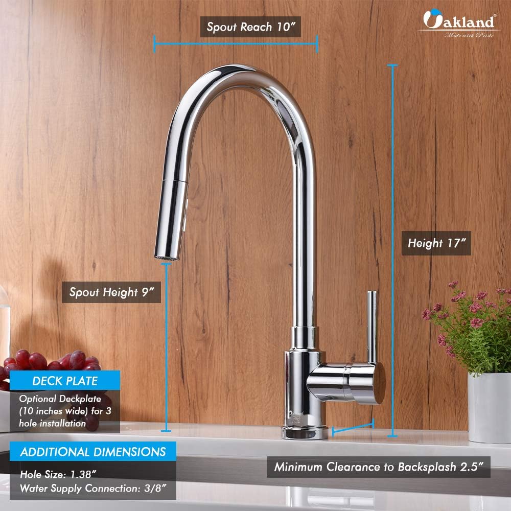 Hottest Sale Brushed Nickel Kitchen Faucet with Pull Down Sprayer, Oakland Brass Kitchen Sink Faucet 1 Hole High Arc Pull Out Kitchen Faucet with 2 Function Spray Head 2.2GPM, KSK1120