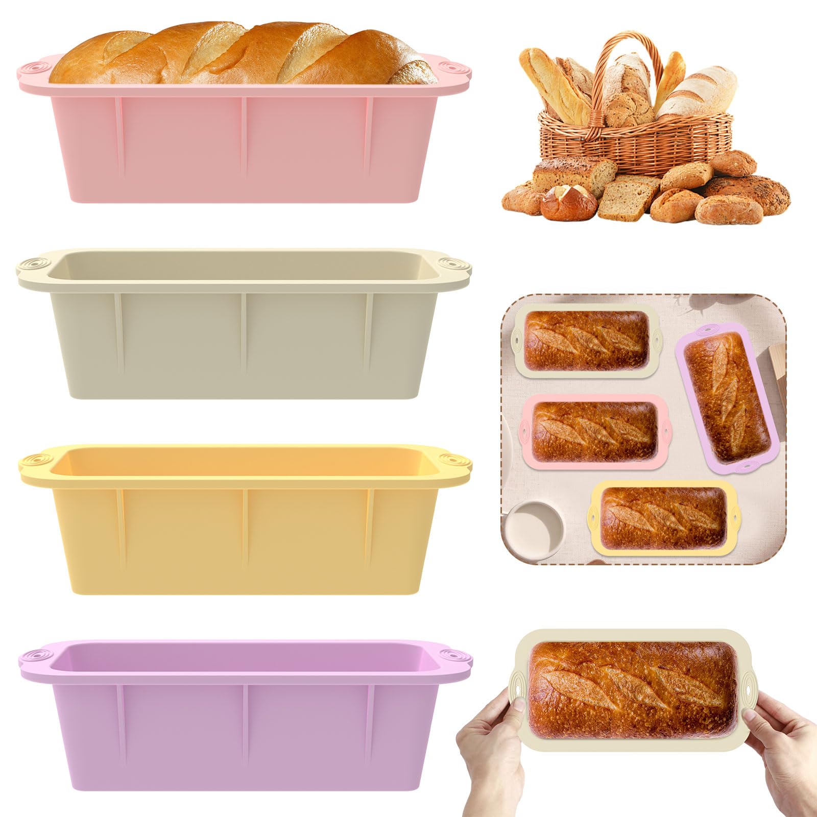 4 stampi per pane in silicone, rettangolari, antiaderente, in silicone, senza BPA, per pane, toast, torte, dimsum, ecc