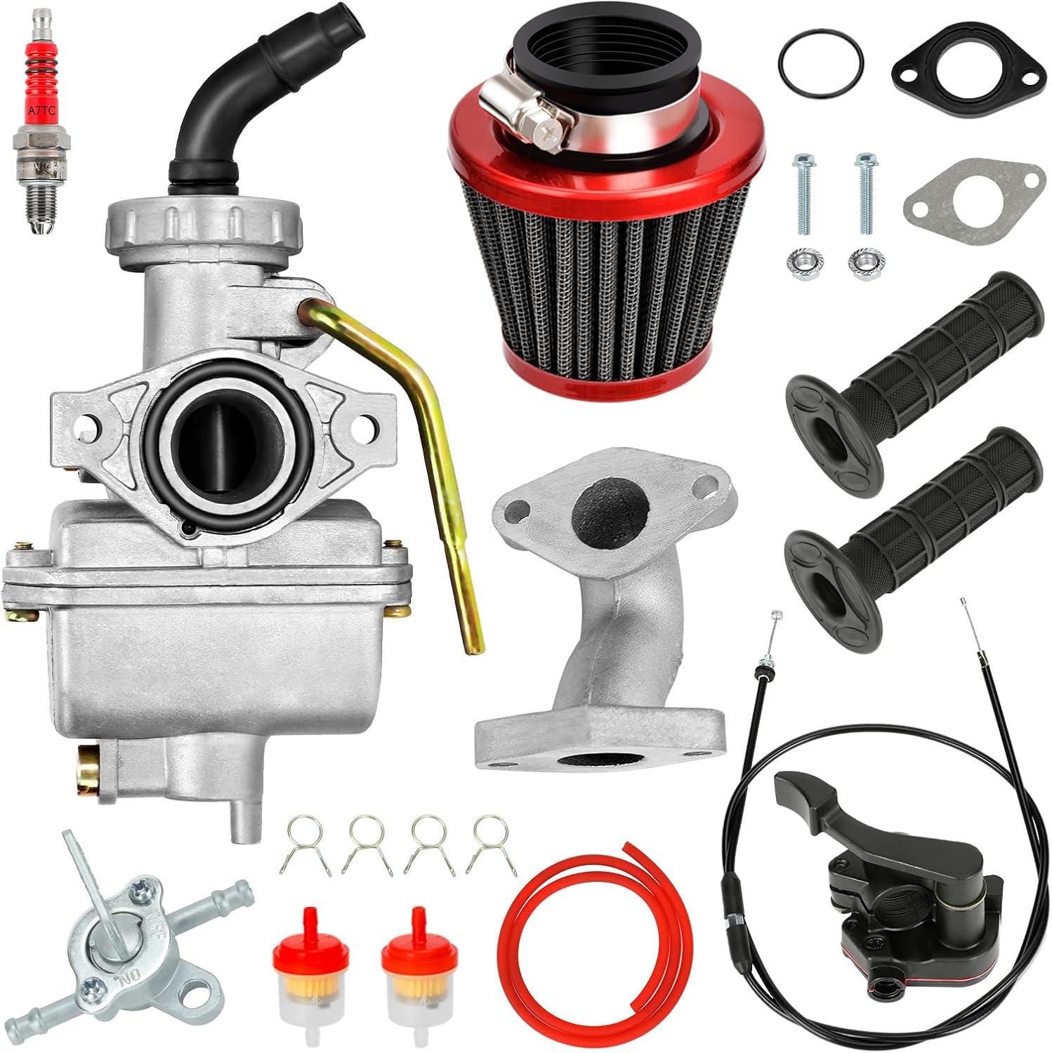 FVRITO PZ20 Carburetor Thumb Throttle Kit for Tao tao Coolster 125cc 110cc Chinese Kids ATV Quad 4 Wheeler 50cc 70c 90cc 4 Stroke Engine Kazuma Baja SunL Roketa Vitacci with Air Filter Intake Manifold