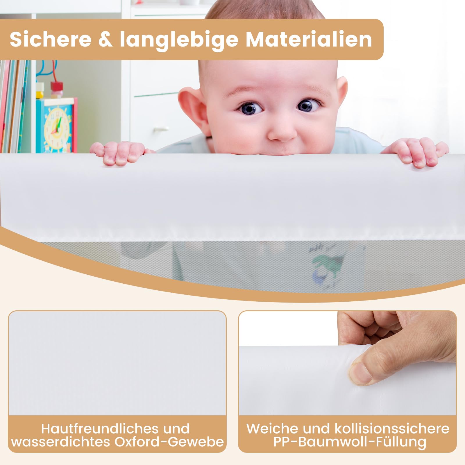 COSTWAY Bettgitter klappbar, 150 x 42cm Bettschutzgitter mit Verstellbarer Gurte, EIN-klick-Faltung, Rausfallschutz Bett 180° faltbar für Boxspringbett, Elternbett, Kinderbett (Weiß)