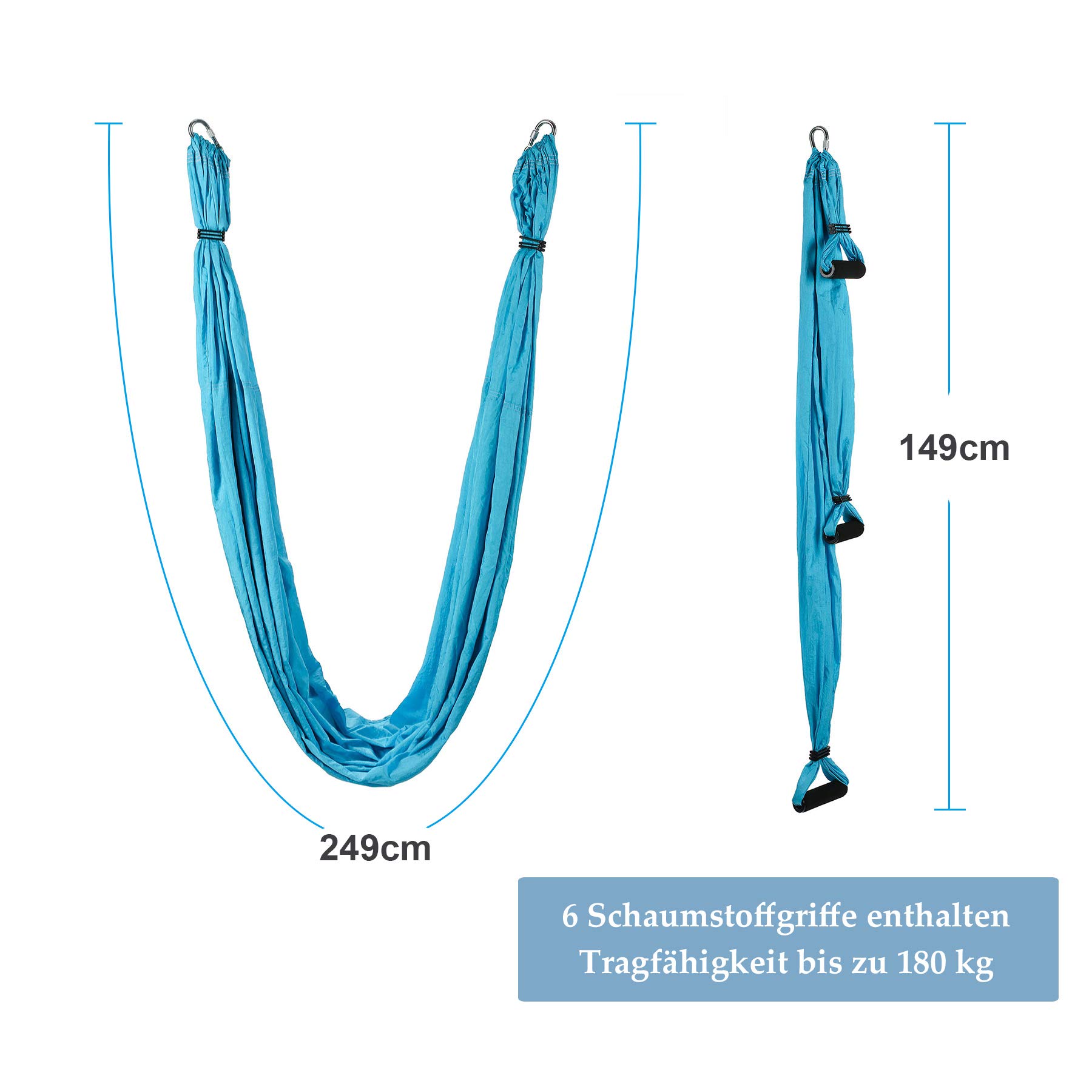 Aerial Yoga Swing Hängematte - Fliegen Silk Hammock Schaukel für Fitness, Anti-Schwerkraft - 180kg/400 lbs Belastung (Blau)