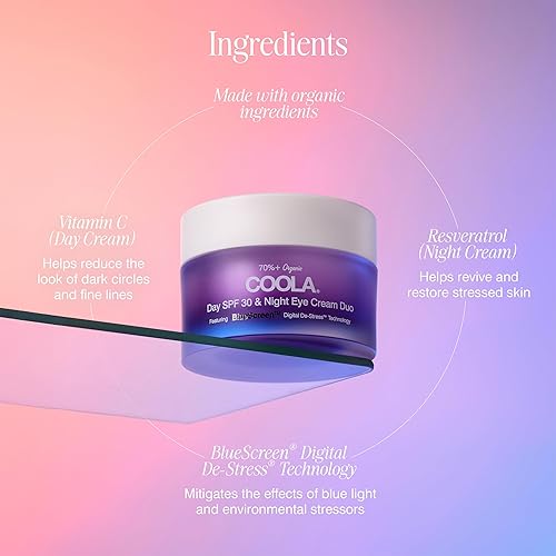 Miniatura 4 de COOLA Crema hidratante facial orgánica para ojos de día y noche con SPF 30, protector solar facial probado por dermatólogos con tecnología digital