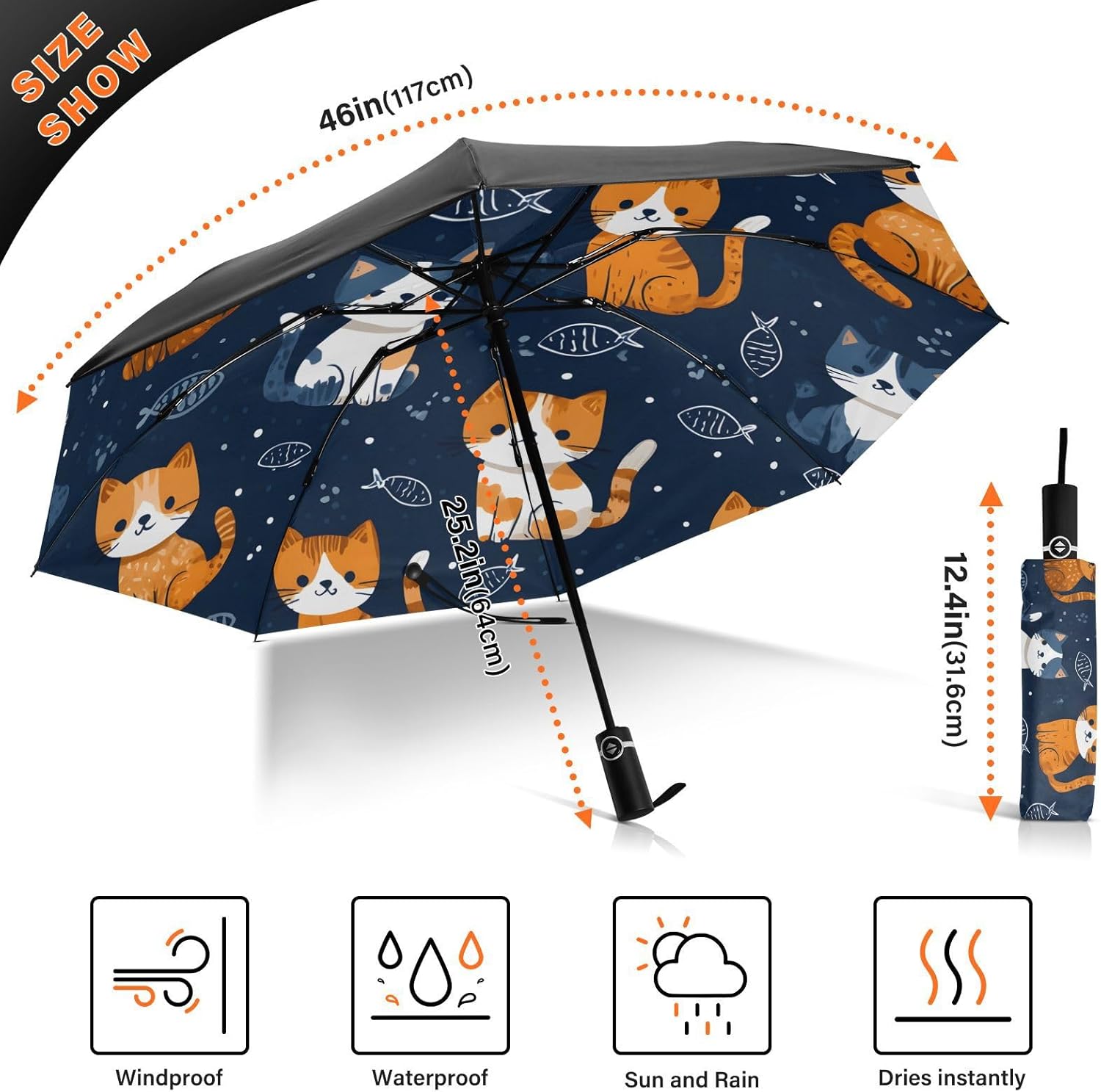 SUABO Folding Umbrella Automatic Open Close Compact Travel Umbrella, Sun Umbrellas Inverted Umbrellas for Rain Windproof UV Protection