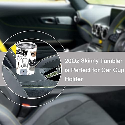 Miniatura 6 de Lindo vaso delgado con tapa de pajilla, 20 onzas de acero inoxidable aislado al vacío, taza de café delgada de viaje para amantes de los gatos,