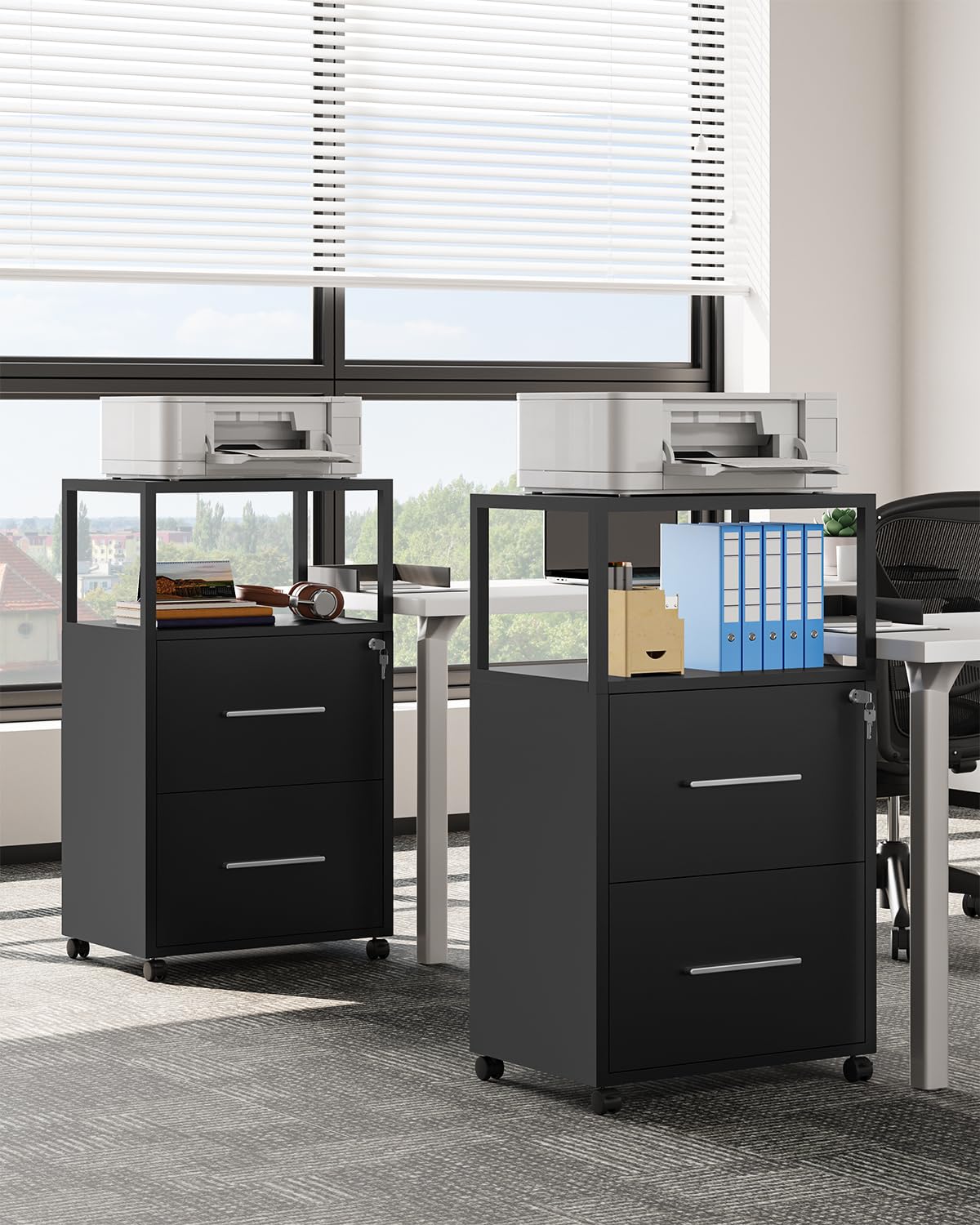 YITAHOME Druckertisch mit Rädern, 104CM Tall Aktenschrank mit Stahlböden, Mobiler Aktenschrank Druckerständer, Bürocontainer Rollschrank, Schubladenkommode für Zuhause Büro, 104x60x40 cm, Schwarz