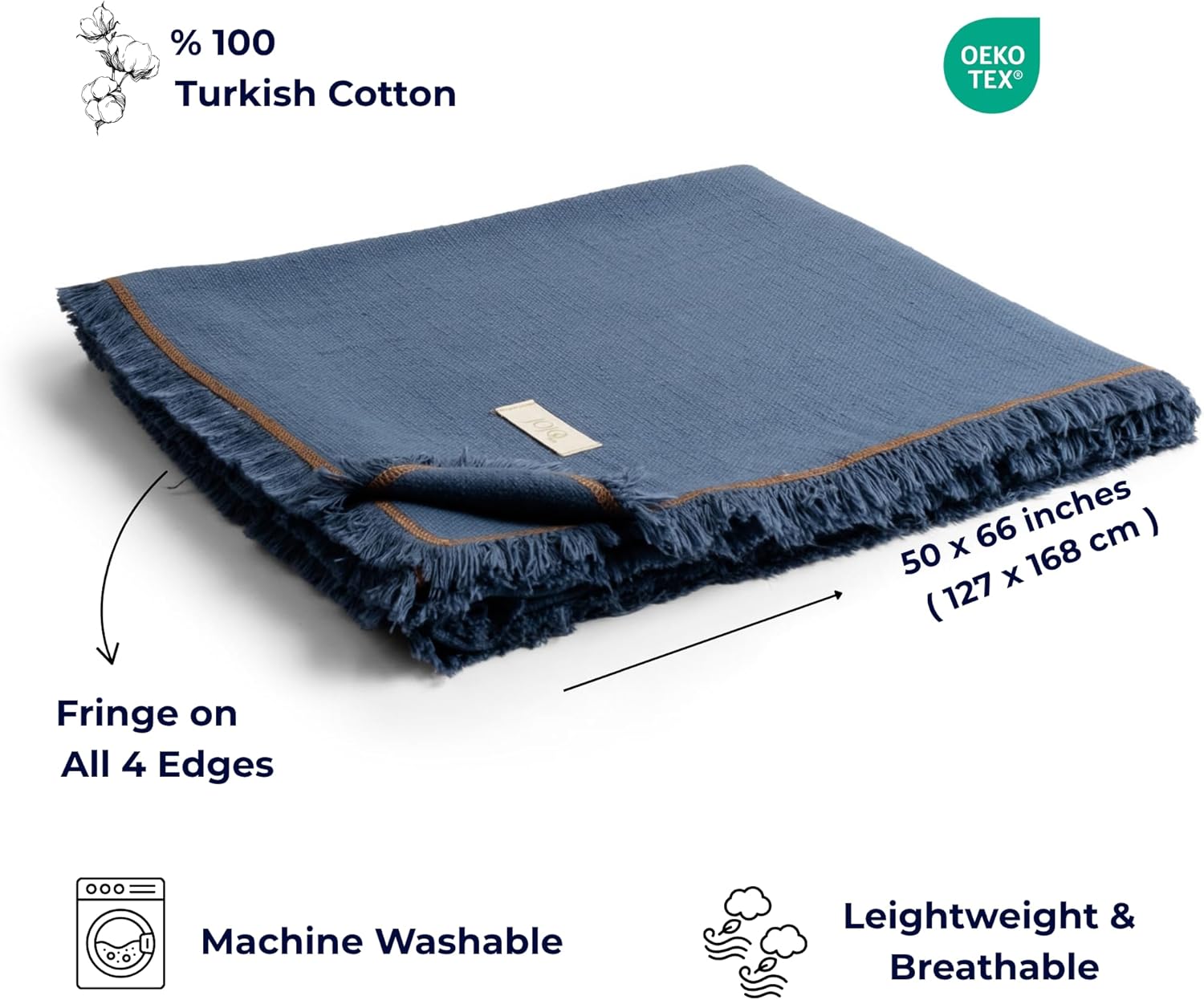 Odin Waffle Throw Blanket with Tassels - 50x66 Inch - 100% Turkish Cotton Tencel Breathable Blend Lightweight Blanket for Couch, Sofa, Bed