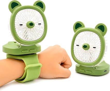 Personal Fan with Wrist Strap - Battery Operated, USB Rechargeable Fan Portable, LED Lights, 3 Adjustable Speed - Portable Fans for Kids Children Boys Girls Indoor Outdoor Green