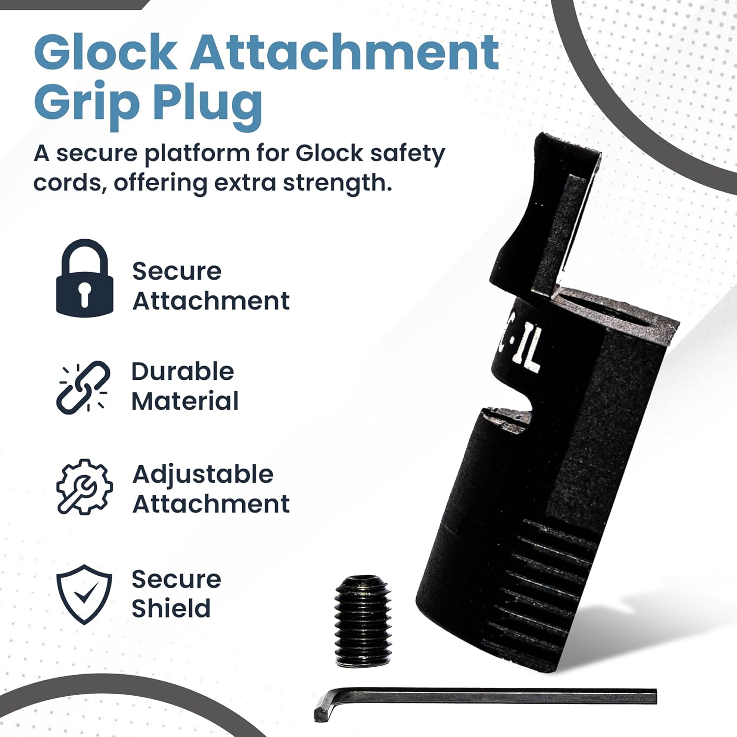 Safety Cord Attachment Grip Plug for Glock | Aluminum & Lightweight | Keeps Clean | Easy Installation | Superior Comfort | Premium Parts | ONLY Compatible with Glock 43x/48