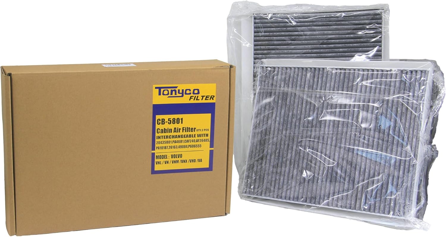 2 Pack of 20435801 Cabin Air Filter Activated Carbon Replaces P606555, PA4681, AF26405, PA10187, 49084, 5801 Fits Volvo Truck VN 430 630 670 730 780 VNL 300 430 630 670 760 860 VH 200, VHD 200 430