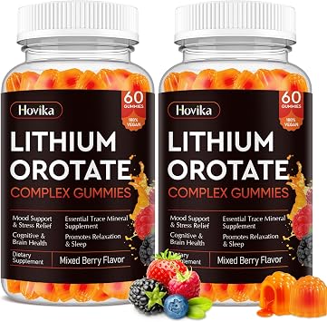 Lithium Orotate 5mg 10mg Gummies Lithium Supplements with Vitamin B, Magnesium & Selenium for Mood Support, Stress Relief, Brain Health, Non-GMO, Vegan, Gluten Free - Mixed Berry Flavor, 120 Gummies