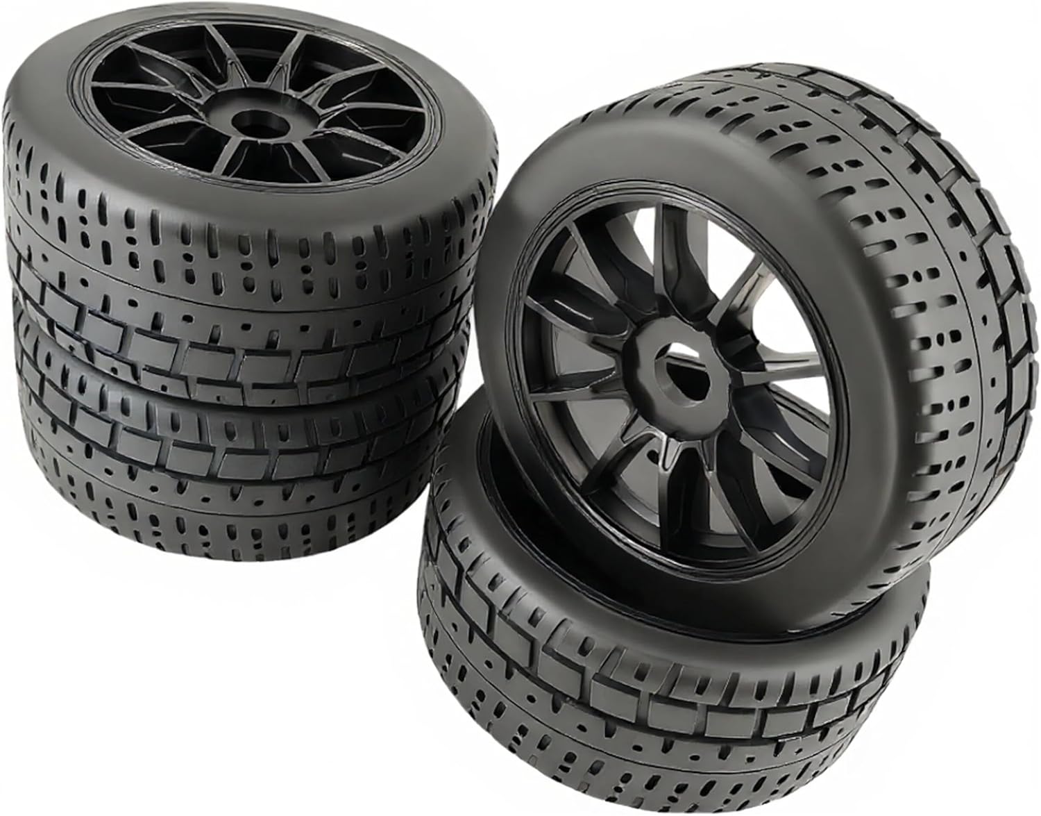 RC Highway Tires & Wheels Set 2.9” 4PCS for Arrma 1/8 Typhon 6S BLX & 1/7 Infraction 6S BLX Limitless RC Car, Plastic Rims Rubber Tires, Blade Wheel Hubs, High Speed Tires