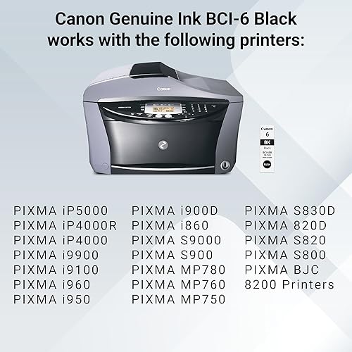 Miniatura 5 de Canon BCI-6 Depósito de tinta negra auténtica, compatible con iP5000, iP4000R, iP4000, i9900, i9100, i960, i950, i900D, i860, S9000, S900, MP780,