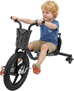 Kart de deriva para niños con freno de mano y marco de acero estable | Kettcar con pie para exterior, parque infantil, pedales antideslizantes, centro de gravedad bajo, soporta 80 kg