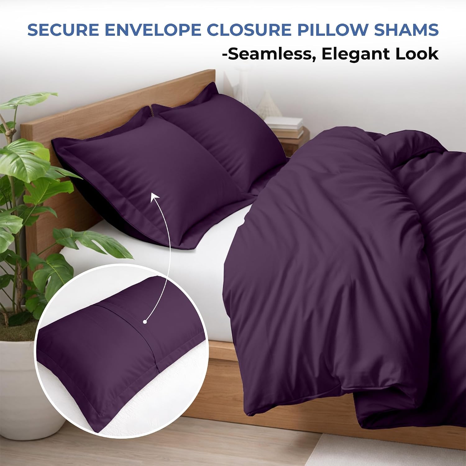 Kotton Culture 3 Pc 120" x 98" Duvet Cover Set Oversized King 100% Egyptian Cotton - 600 Thread Count Comforter Cover, Zipper Closure & Corner Ties - Fits Large King Inserts - Plum