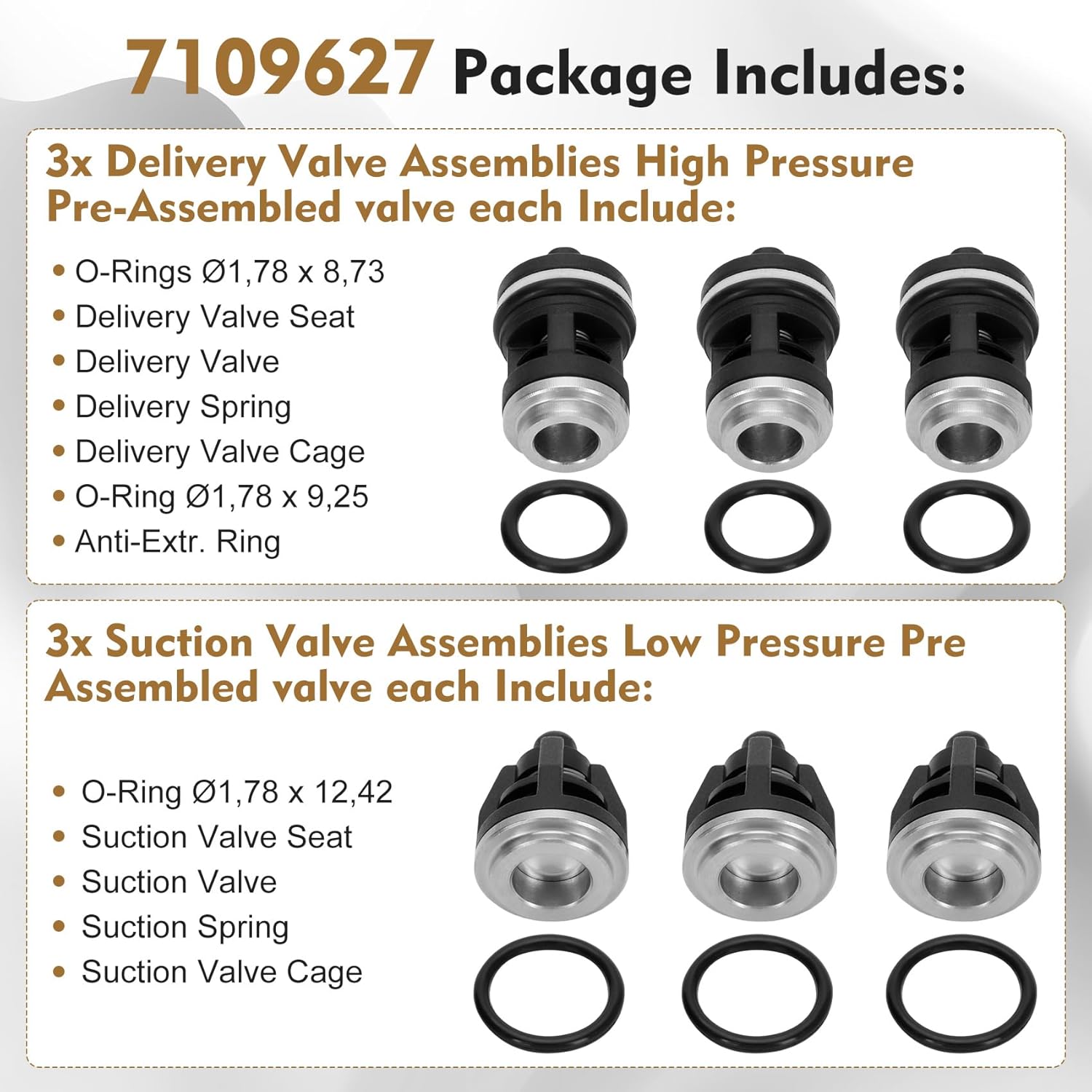 7109627 Cleaning Check Valve Repair Kit with O-Rings, Compatible with EW4040, EWD, 5140194-50 and 7109627 Industrial Pressure Washers, 6PCS Pressure Washer Check Valve Kit, Waterproof And Leak Proof