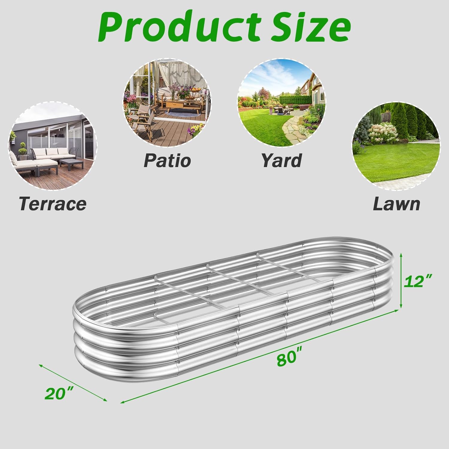 RAYKEEP Galvanized Raised Garden Beds, Outdoor Raised Garden Boxes, Oval Large Bottomless Metal Elevated Garden Bed Planter Box for Vegetables, Fruits, Flower (7x2x1(ft))