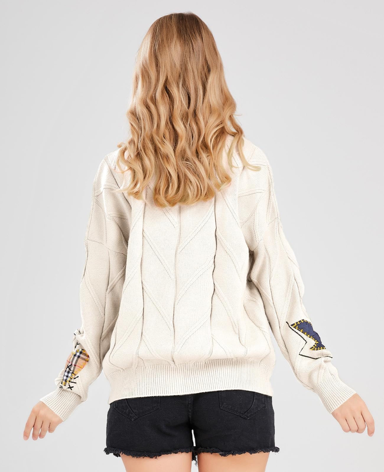 Cárdigan de punto trenzado para mujer, manga larga, frente abierto, oveja, cuello de pico, botones, bordado, mezcla de lana, abrigo para exteriores