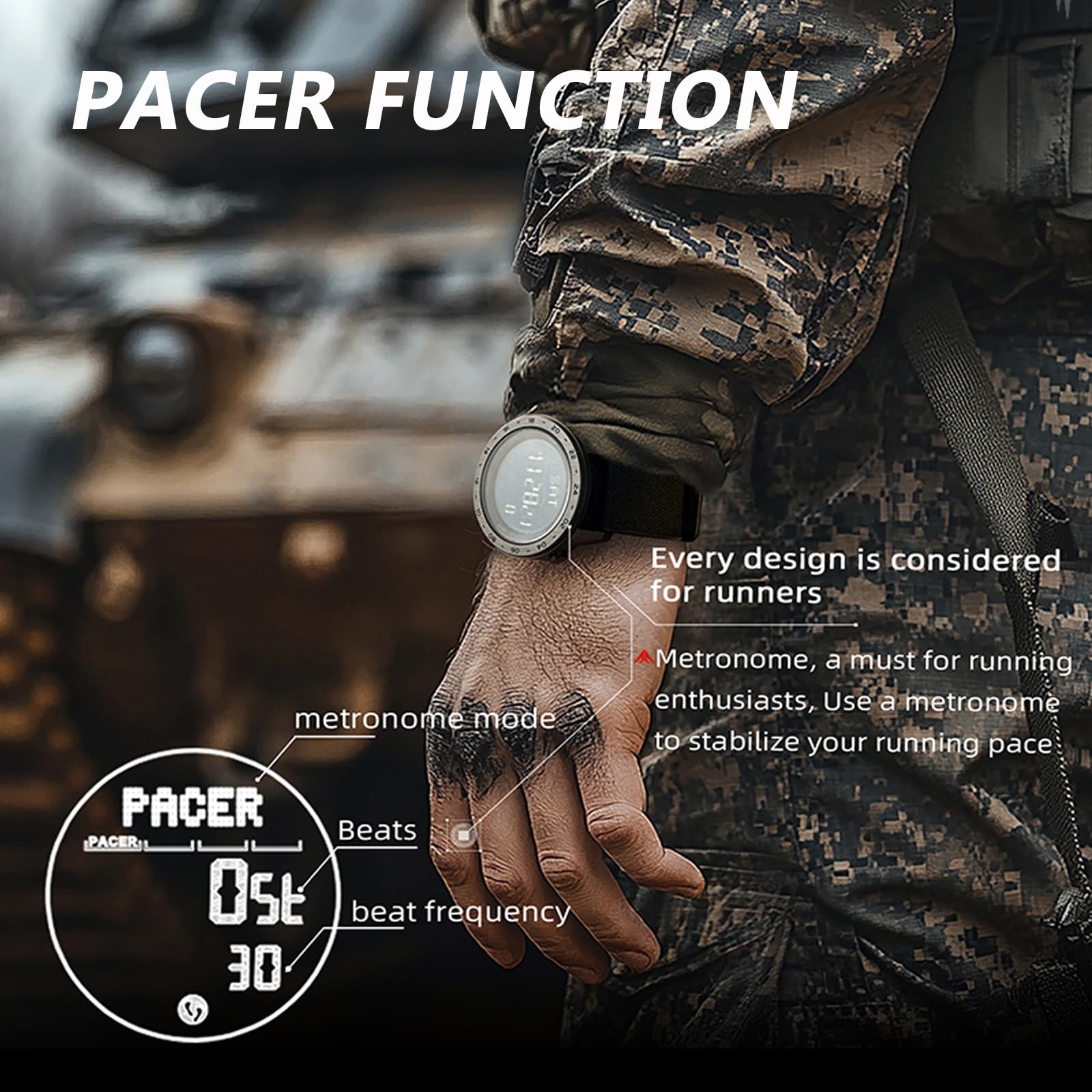 findtime Montre Militaire Étanche 3ATM - Podomètre, Boussole, Tracker d'Activité pour Homme/Femme/Enfant - Sport/Randonnée