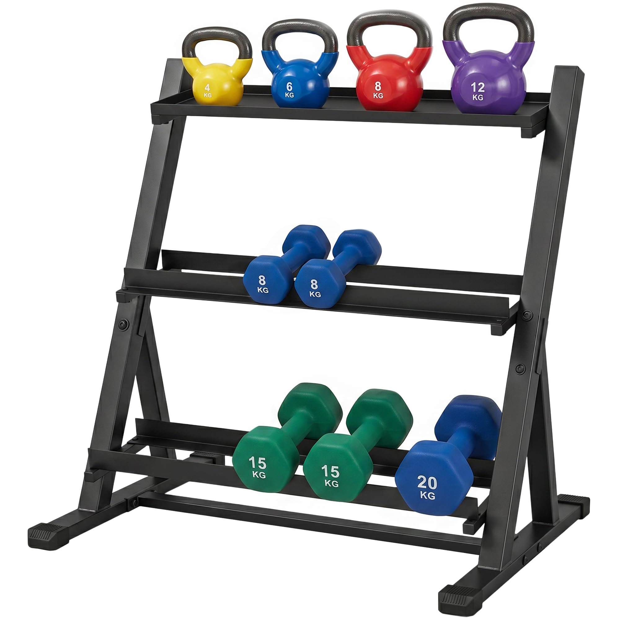 SPORTNOW 3-Tier Adjustable Dumbbell Rack, Heavy-Duty Weight Rack for Dumbbells, Kettlebells and Multiple Balls, Space-Saving Weight Storage Stand for Home Gym, 200 KG Capacity