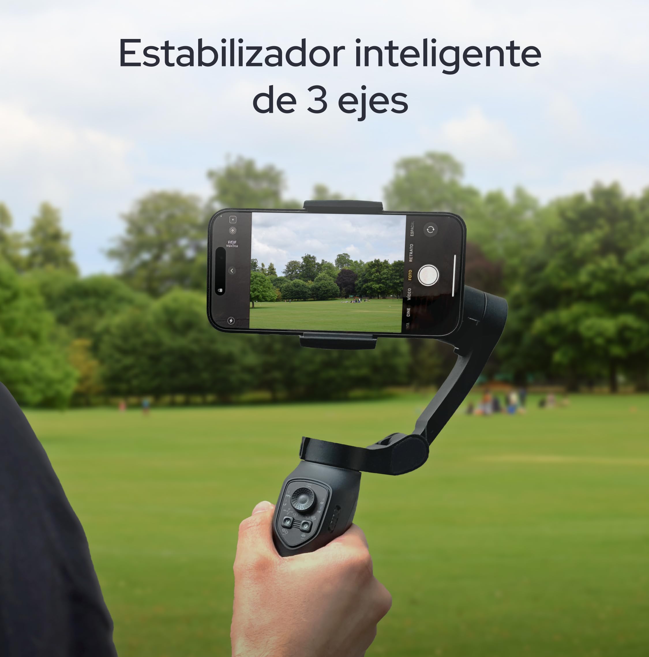 GYRO Floorfy. Estabilizador Inteligente de Tres Ejes para teléfonos, Brazo Extensible Integrado, para Android y iPhone. CREA Tours virtuales con la App de Floorfy