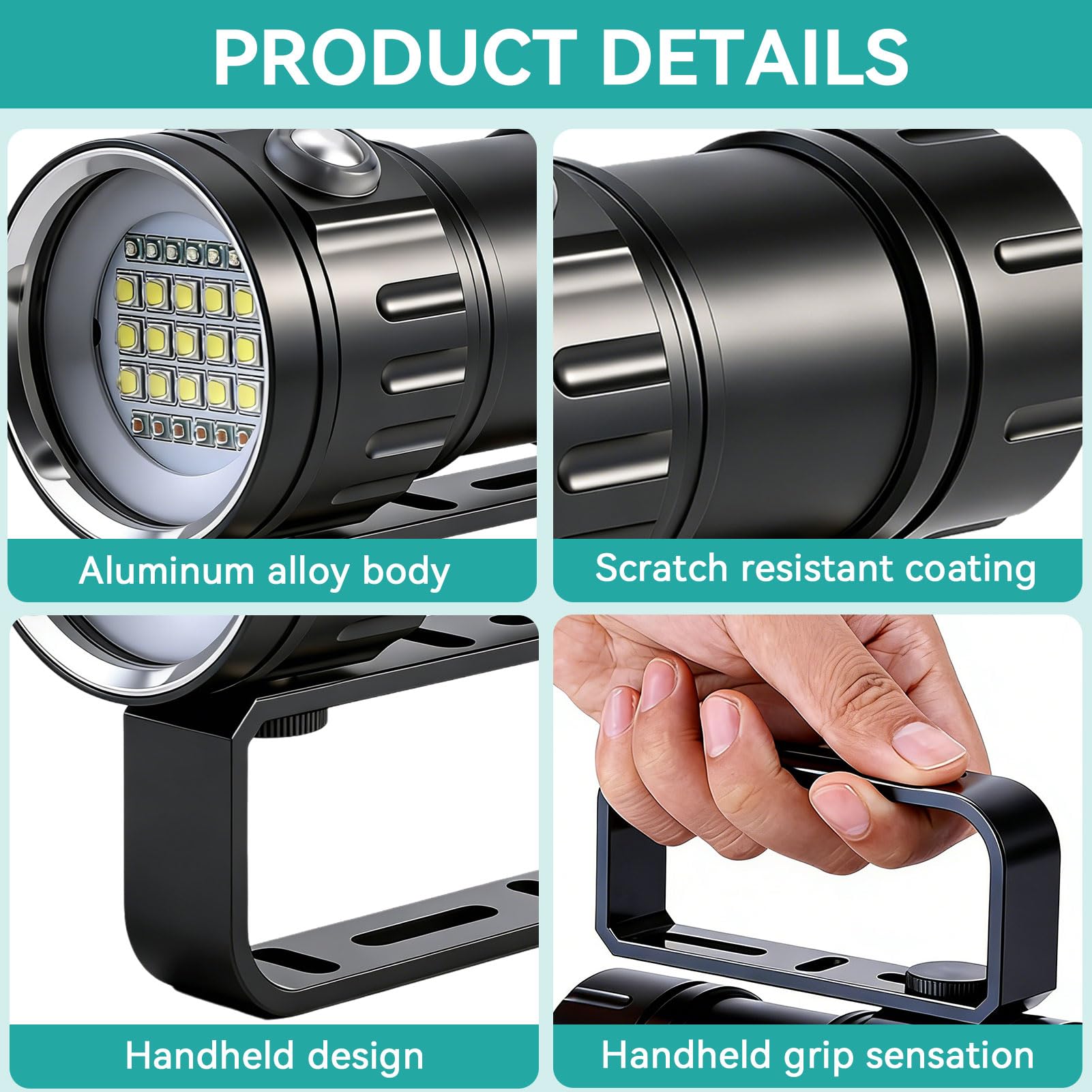 Torcia Subacquea Super Luminosa, Torcia Subacquea Ipx8 18000lm 500m Torcia Subacquea Subacquea Campo Esterno Torcia A LED Luci Sommergibili per Sport Acquatici All'aperto