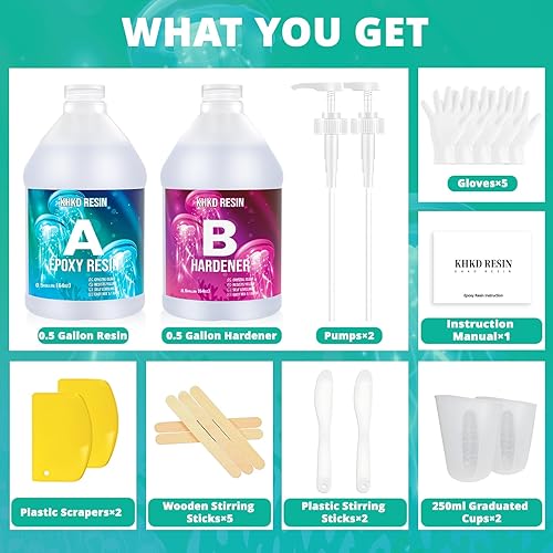 Miniatura 3 de Resina Epoxi, KHKD RESIN Kit de Resina Epoxi de 1 Galón - 2 Partes Resina Epoxica Cristalina Transparente - Alto Brillo Sin Olor, Resistente a UV e