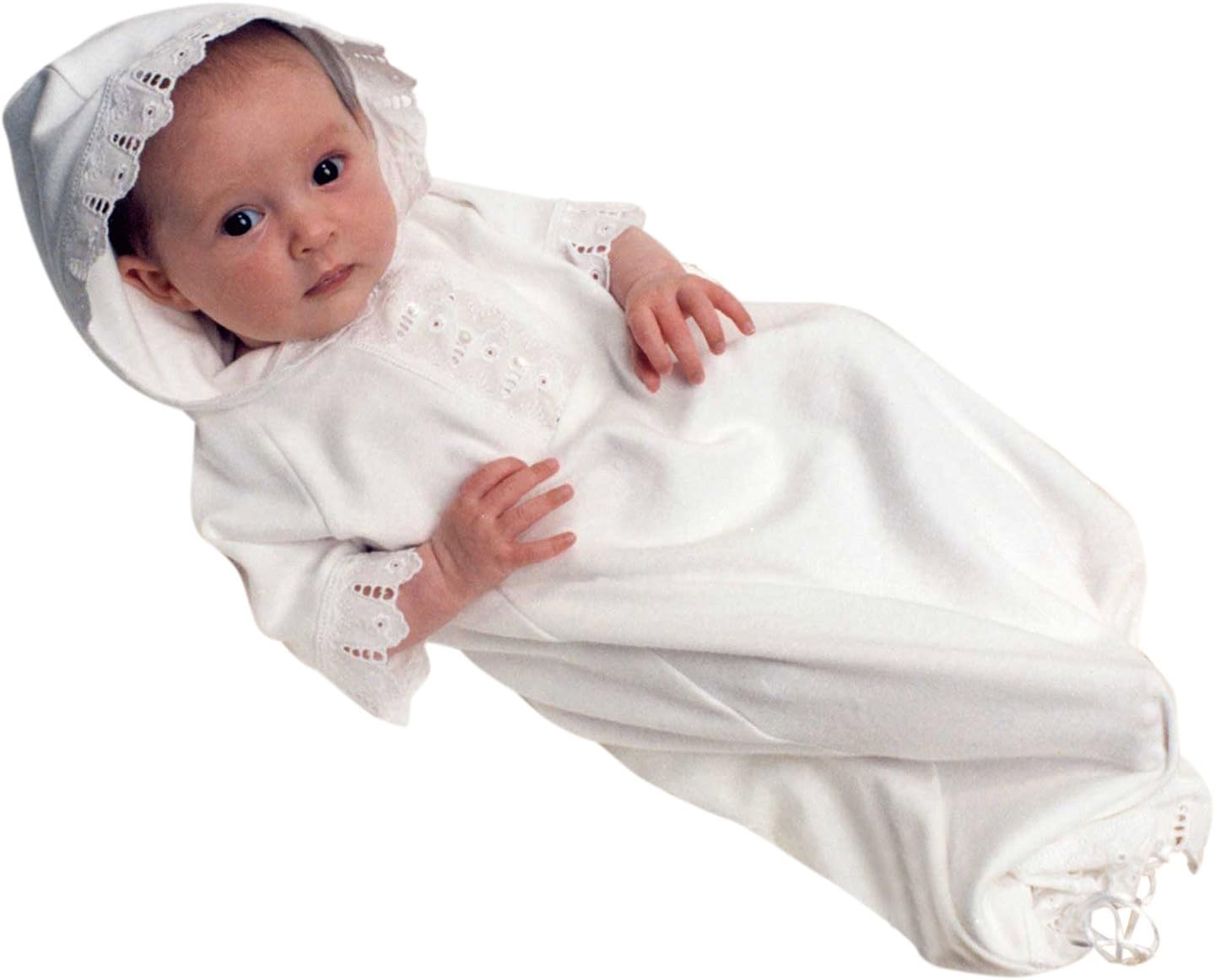 Baby Gown White Organic Cotton and Lace Infant Button Hoodie Bunting