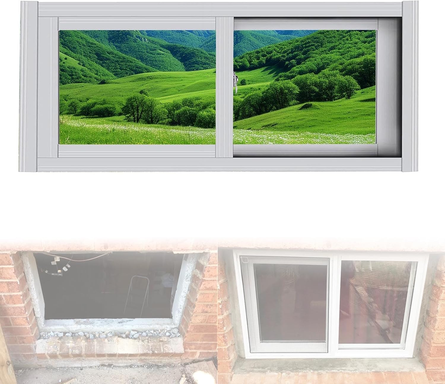 Basement Window Bathroom Slider Windows 26x14in 30x12in 32x16in 34x18in Horizontal Sliding Window, Mobile Home Windows with Screen for Kitchen Lofts Garage(White,34x18)