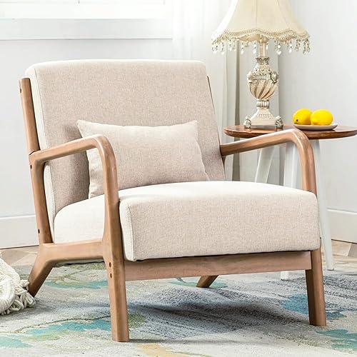 ANJ HOME Silla decorativa moderna de mediados de siglo con respaldo alto, sillón individual con marco de madera maciza, cómoda silla de lectura para