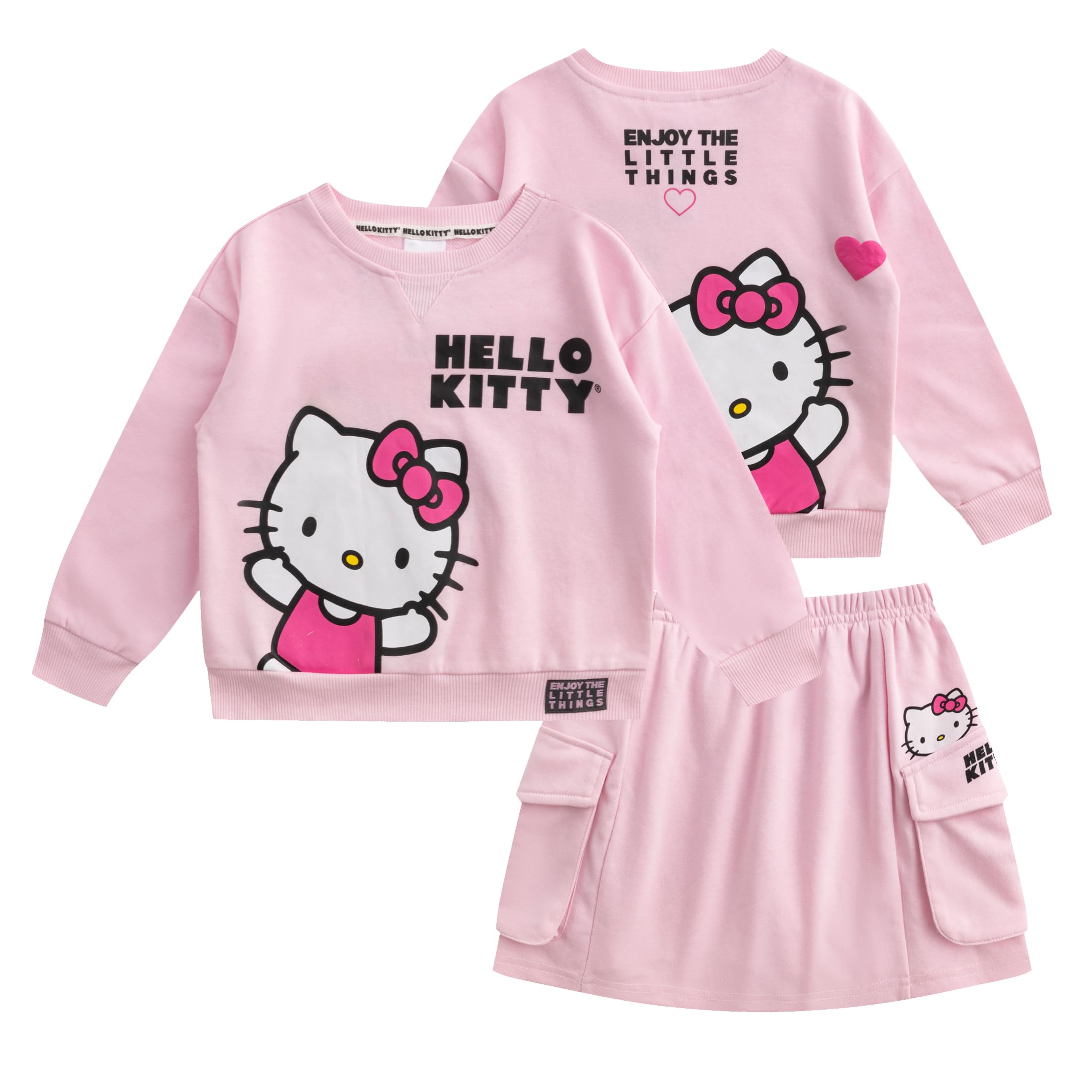 Hello Kitty Sanrio - Conjunto de 2 piezas de sudadera de rizo francés y falda pantalón para niñas grandes