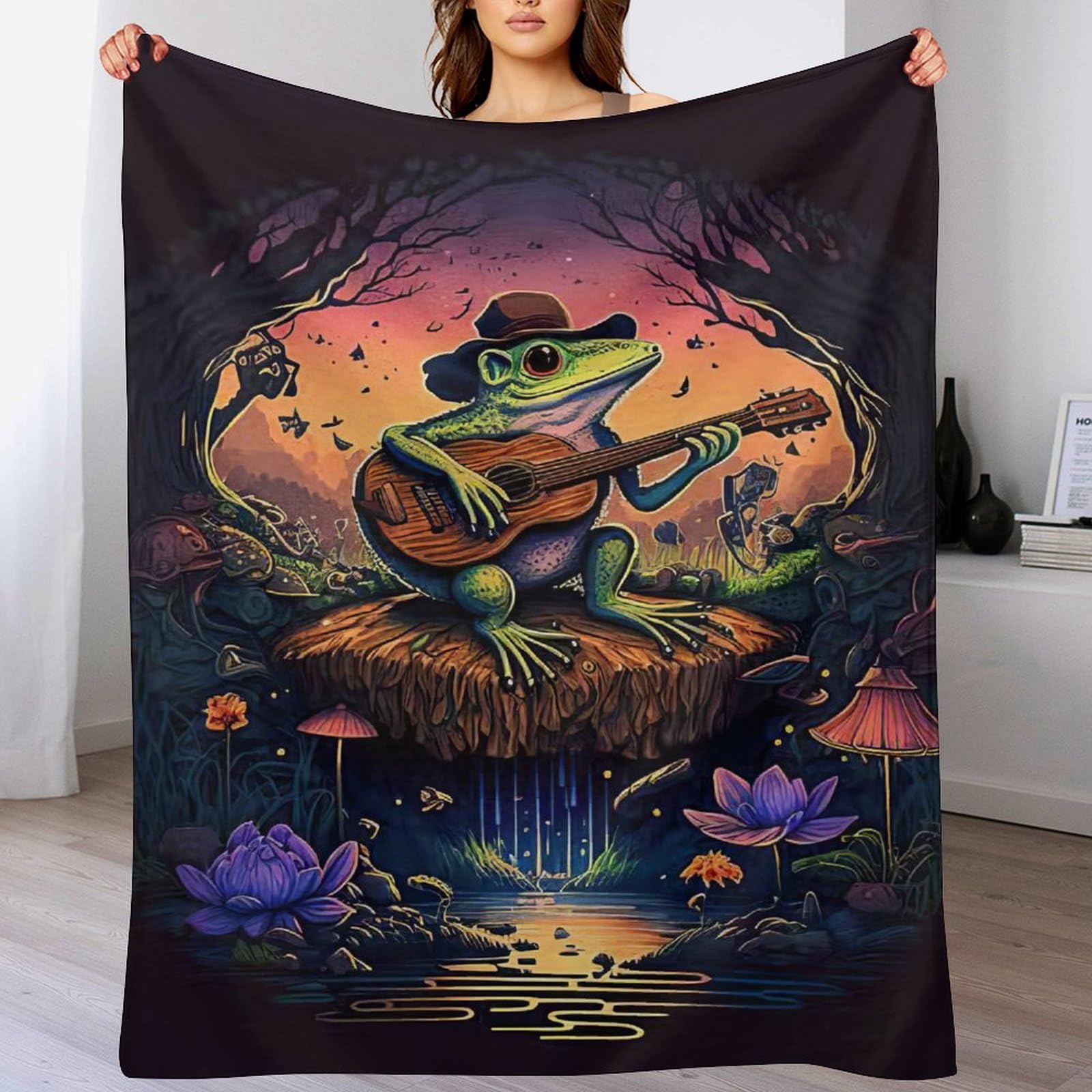Couverture polaire grenouille contre le froid, plaid chaud pour soirées canapé