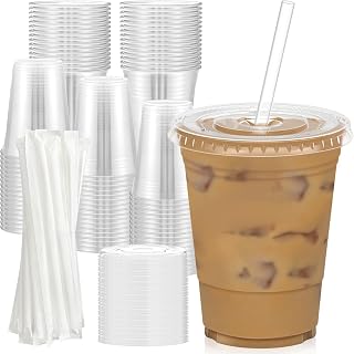 Dealusy 100 Pack 16 oz Clear Plastic Cups with Lids & Straws - Sturdy Leak-Proof Food-Safe for Iced Coffee Smoothies