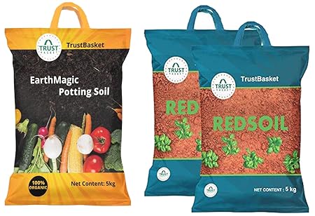 TrustBasket Enriched Organic Earth Magic Potting Soil Fertilizer for Plants, 5 Kg & Trust Basket Garden Red Soil - 10 Kg Combo