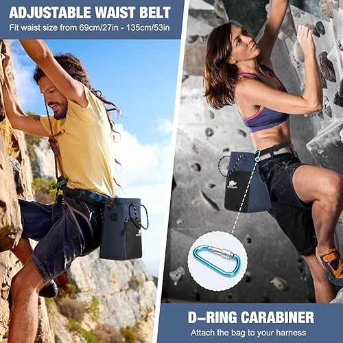 Miniatura 4 de Rhino Valley Bolsa de tiza para escalada en roca, sin fugas, bolsa magnética de tiza con asa, equipo de cubo de tiza para escalada con bolsillos