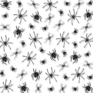 120 PCS Realistic Plastic Spiders 4 Sizes Black Small Spiders Mini Fake Spider Toys for Halloween Prank Prop Home Party Decorations