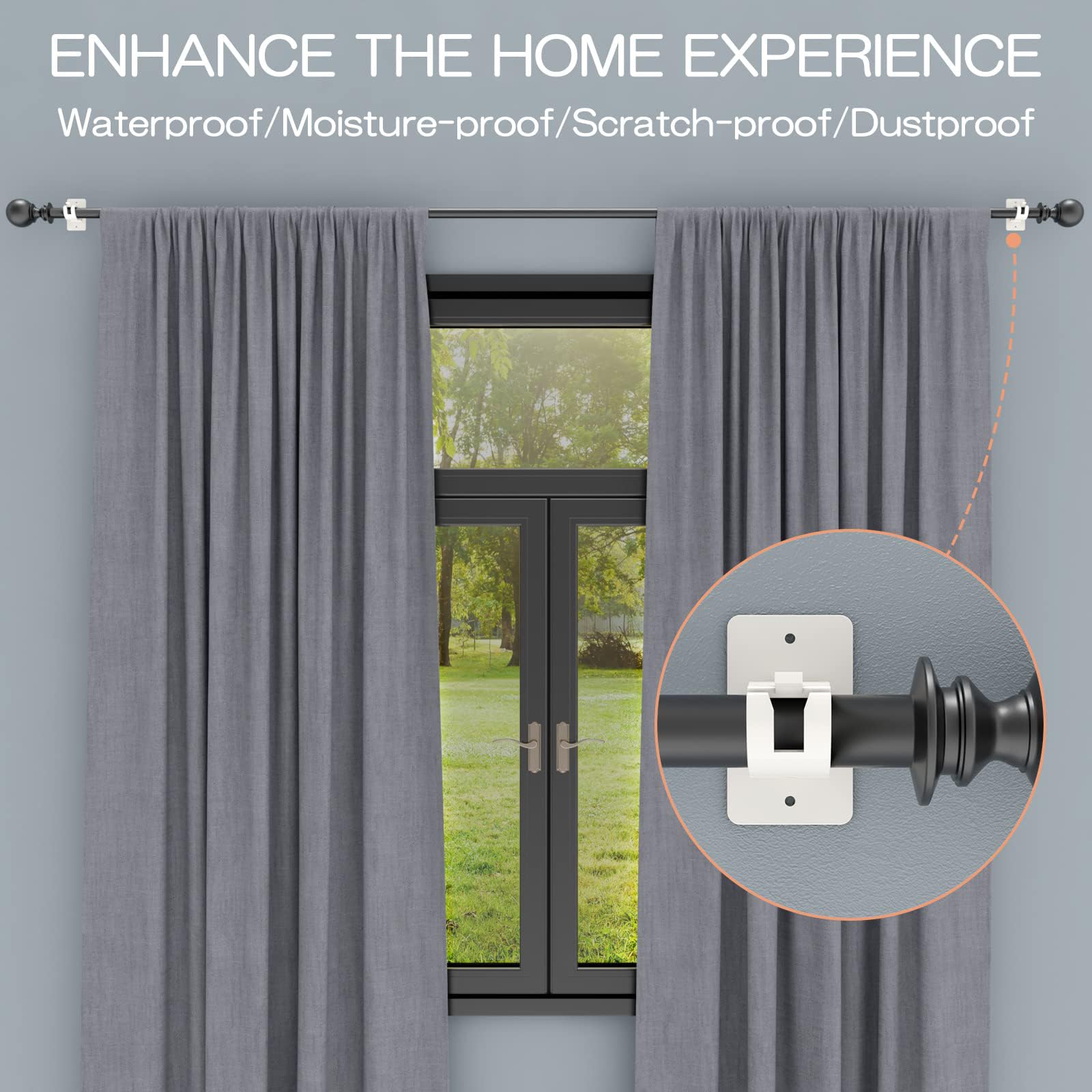 Supports Tringle à Rideaux Sans Perçage BelleVive - Lot De 2, Autocollants Puissants Pour Mur Lisse, Jusqu'à 7kg