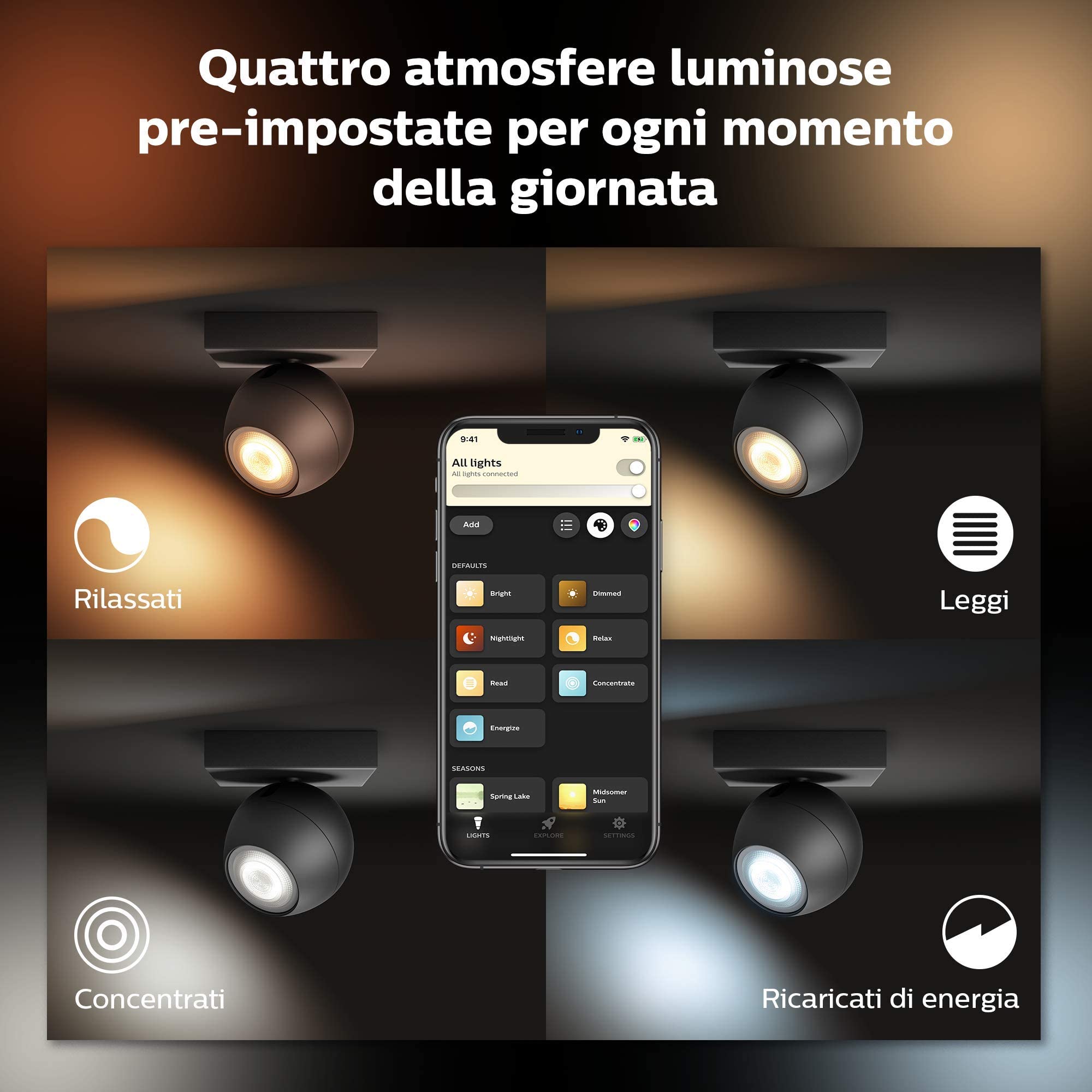 Philips Hue White Ambiance Buckram Faretto LED Smart, Bluetooth, Lampadina Inclusa, 5W, Nero
