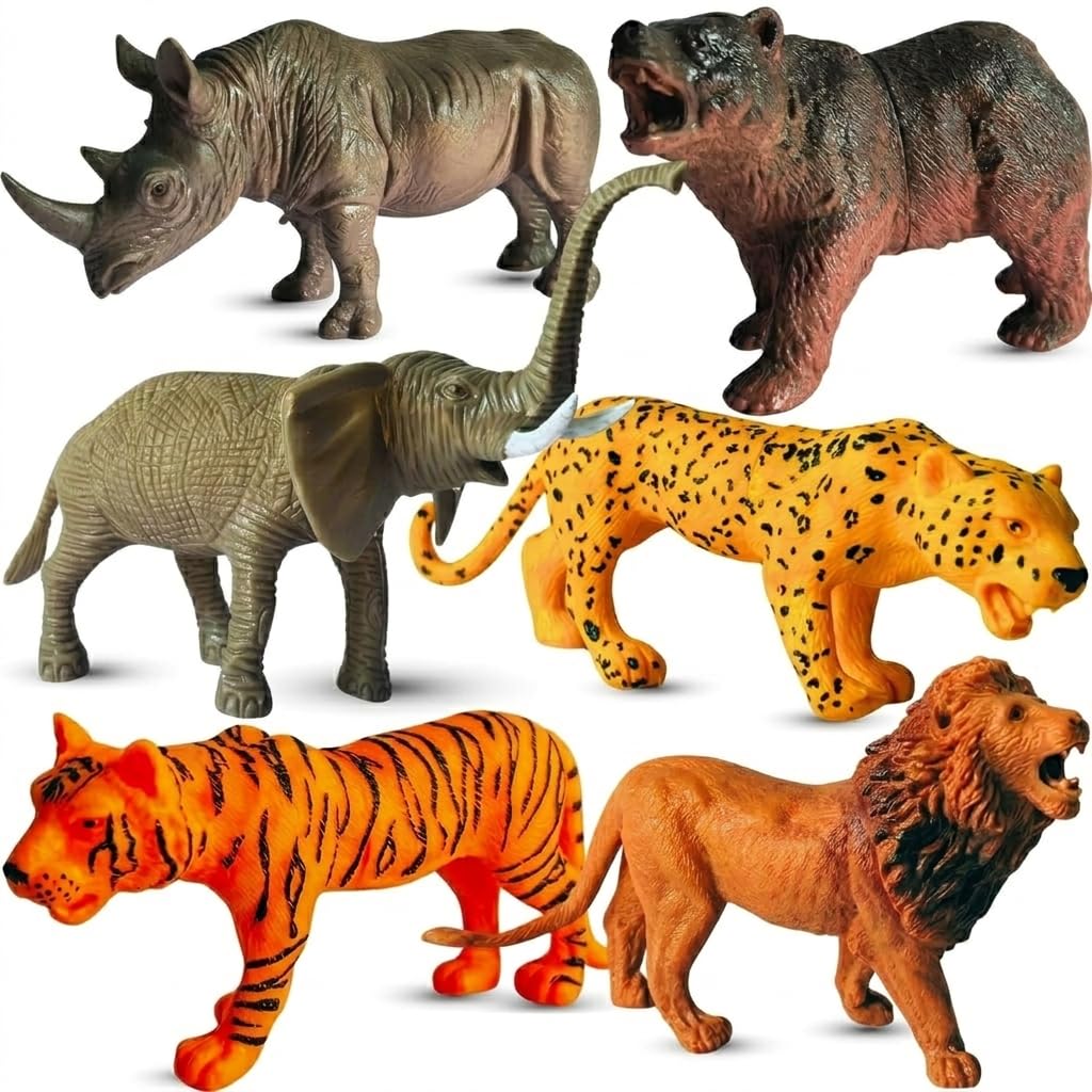 Big Size Realistic 6 PCS Wild Jungle Animals Toys for Kids 3+ | Attractive Forest Zoo Animal Toys Action Figures Playset for Boys and Girls Birthday Gifts for Children Education & Decor Items-image-9